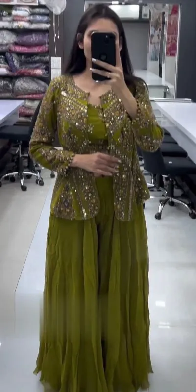 Beautiful Green Color Georgette Thread Sequence Salwar Suit