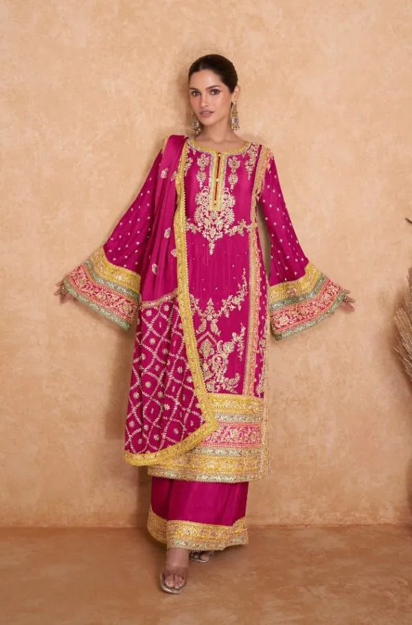 Beautiful Pink Color Chinon Coding Embroidery Salwar Suit