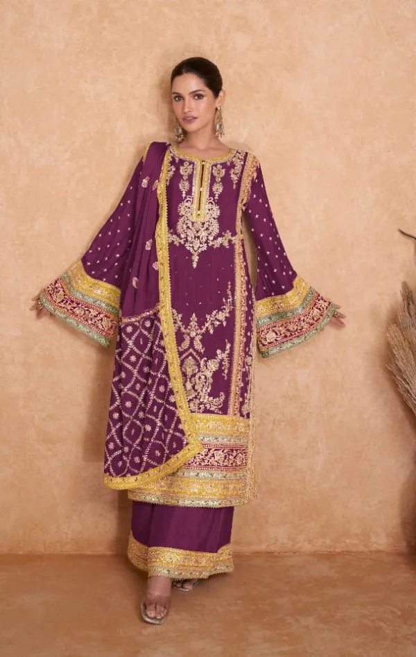 Beautiful Purple Color Chinon Coding Embroidery Salwar Suit