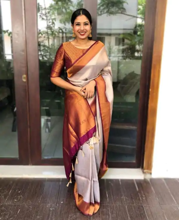 Beautiful Silver Color Soft Lichi Silk Cloth Rich Pallu All Over Saree