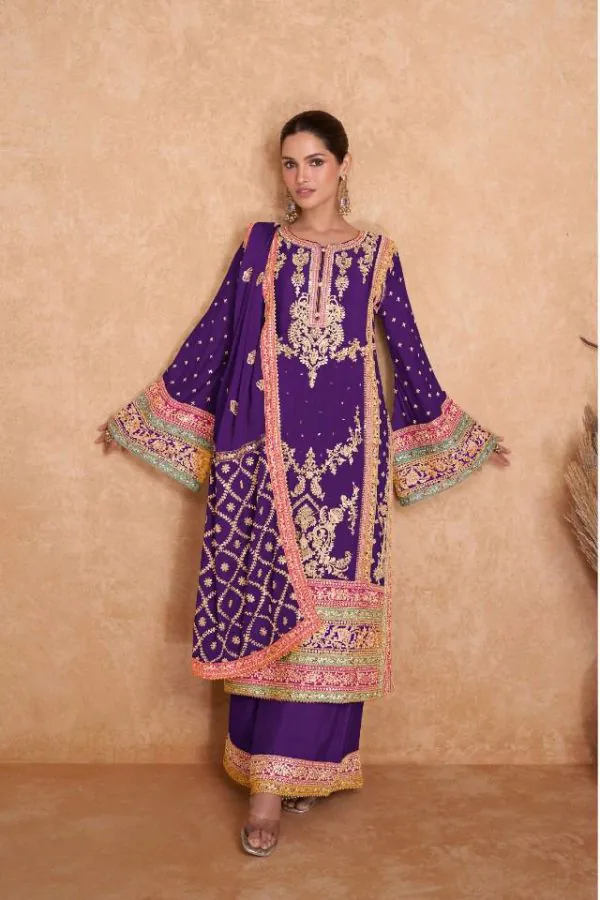 Beautiful Violet Color Chinon Coding Embroidery Salwar Suit