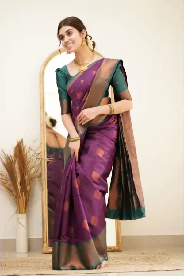 Brilliant Wine Color Soft Lichi Silk Ordinary Design Rich Pallu Saree