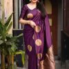 Classic Dark Purple Color Soft Lichi Silk Cloth Rich Pallu Saree