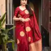 Classic Maroon Color Soft Lichi Silk Cloth Rich Pallu Work Saree