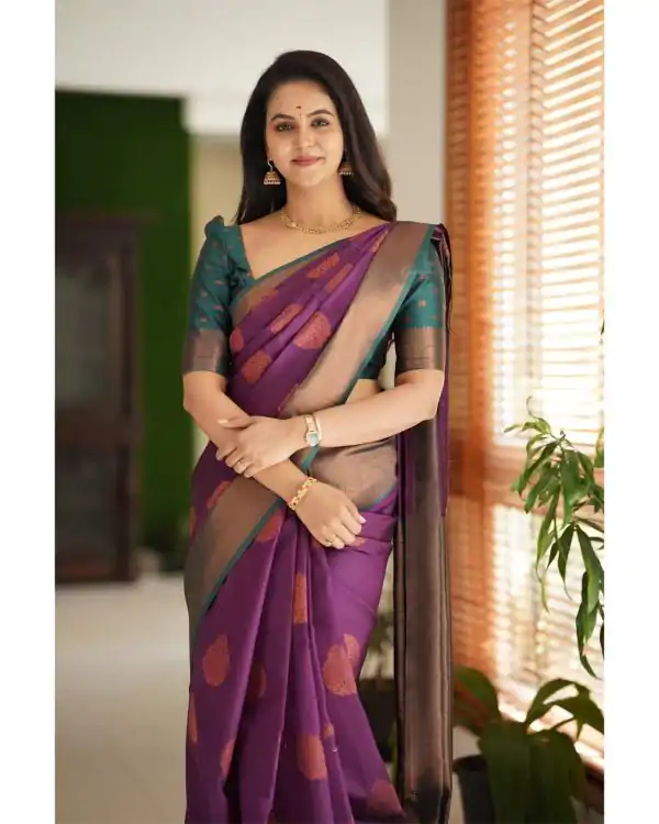 Classic Purple Color Soft Lichi Silk Cloth Rich Pallu All Over Saree