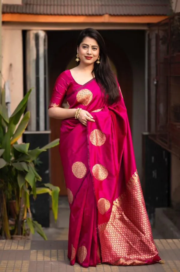 Classic Rani Color Soft Lichi Silk Cloth Rich Pallu Work Saree