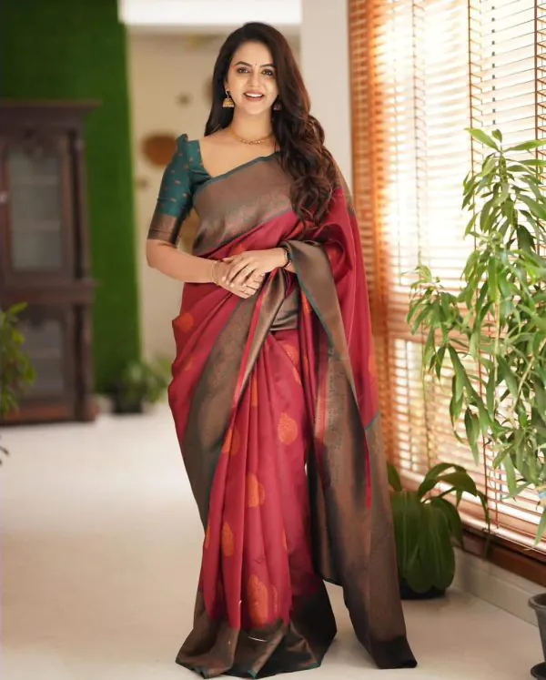 Classic Red Color Soft Lichi Silk Cloth Rich Pallu All Over Saree