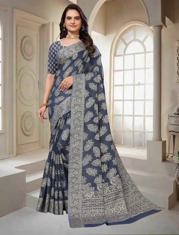Consummate Blue Color Chikankari Cotton Line Work Saree