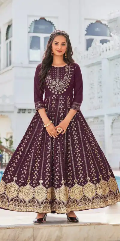 Consummate Purple Color Heavy 14 Kg Rayon Printed Work Kurti