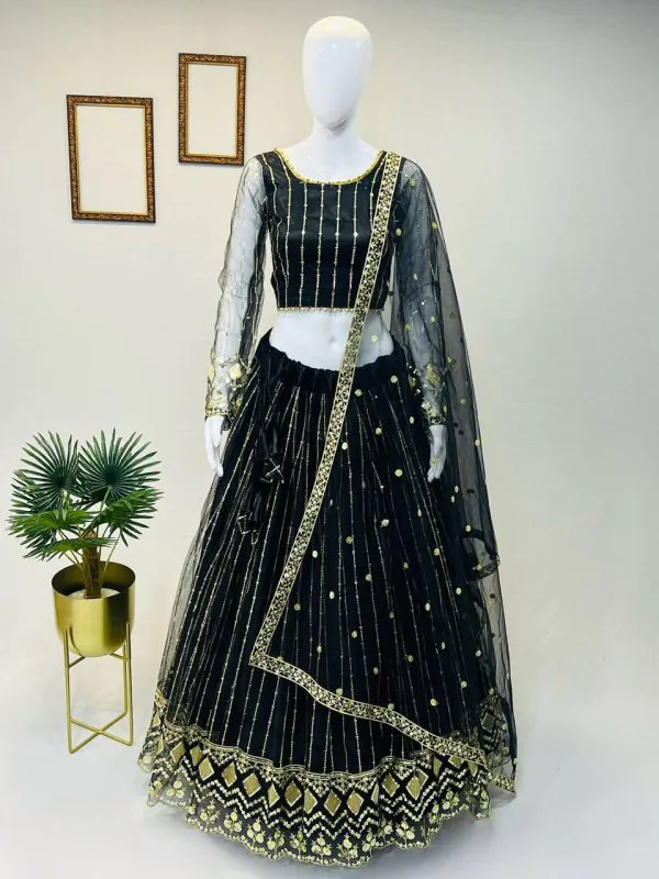 Cute Black Color Soft Net Embroidery Sequins Lehenga Choli