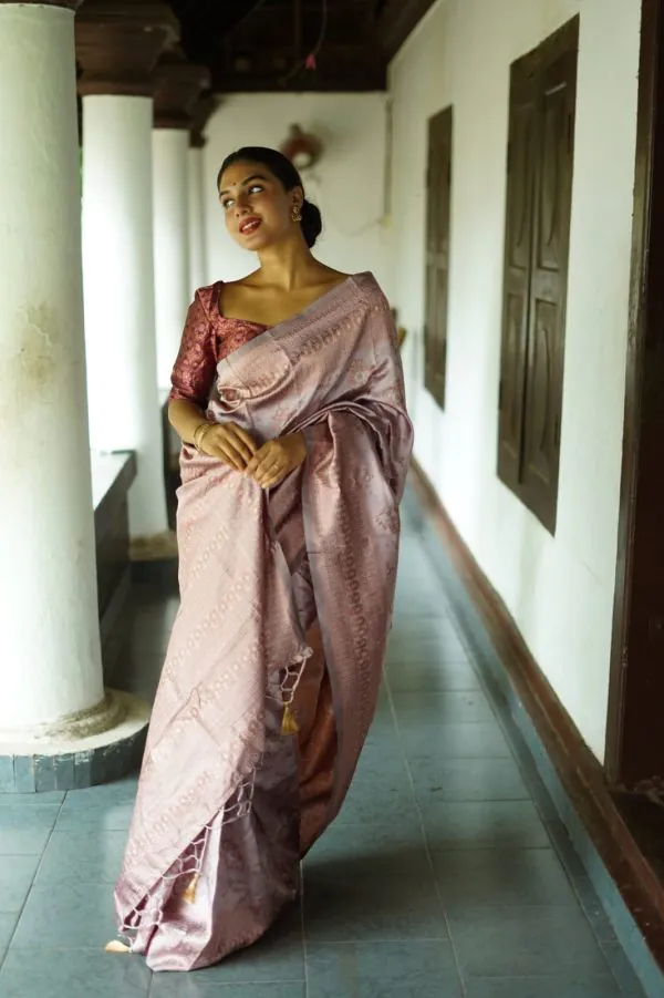 Cute Cream Color Soft Lichi Silk Ordinary Design Work Pallu Saree