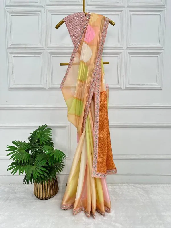 Cute Malty Color Jimmichu Digital Printed Embroidery Saree