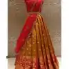 Cute Orange Kanjivaram Silk Jacquard Zari Work Lehenga Choli