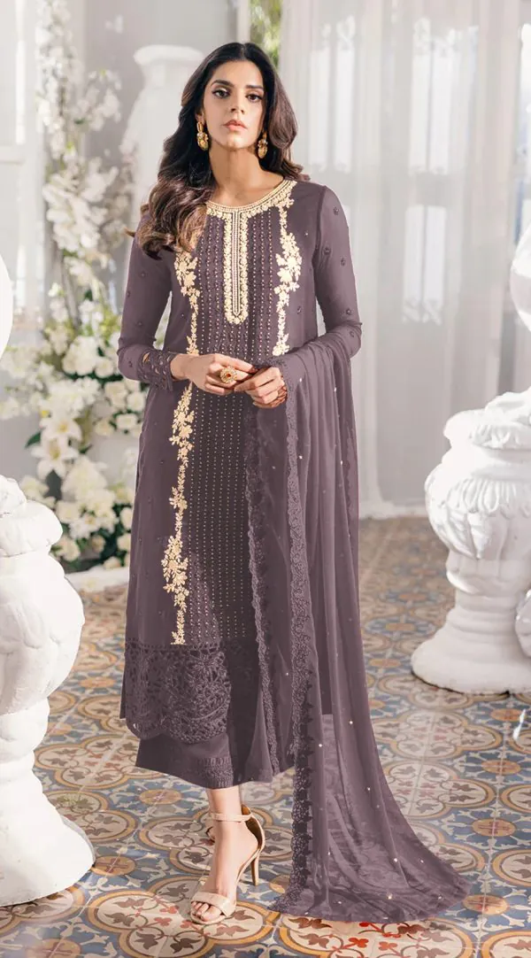 Dazzling Coffee Color Heavy Georgette Embroidery Anarkali Suit