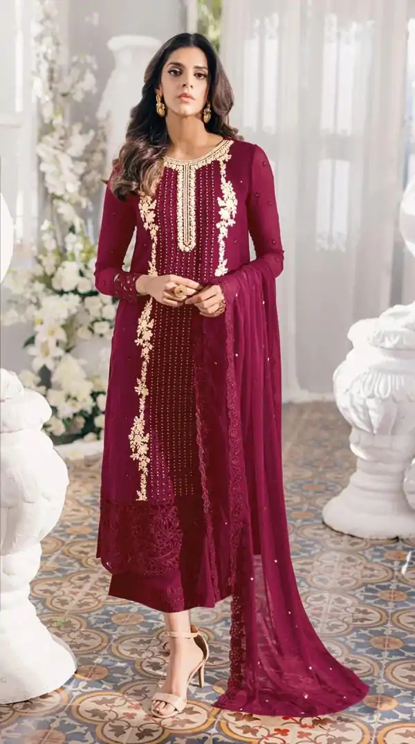 Dazzling Maroon Color Heavy Georgette Embroidery Anarkali Suit