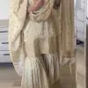 Dazzling Off White Chinnon Silk Embroidery Sequence Salwar Suit