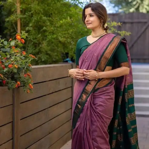 Dazzling Purple Color Soft Lichi Silk Cloth Rich Pallu Work Saree