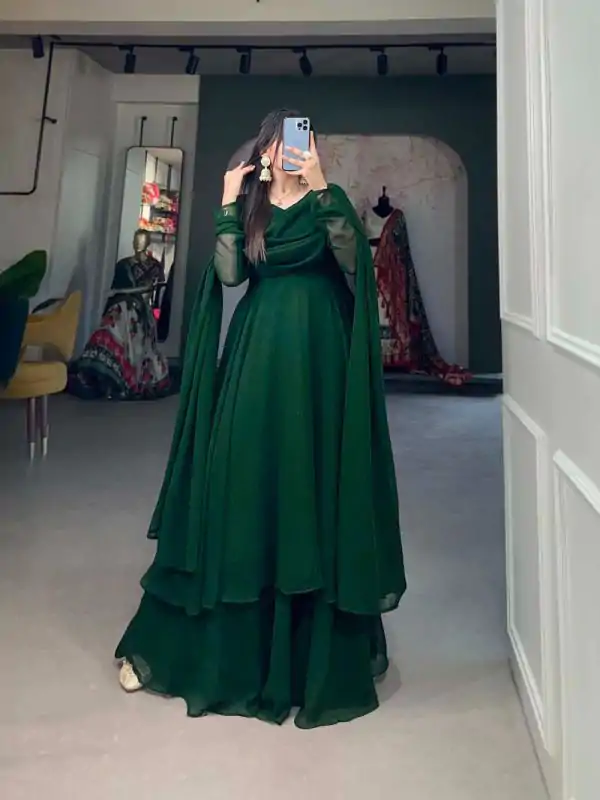 Elegant Green Color Georgette Plain Top Plain Plaza And Dupatta