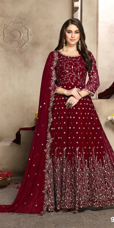 Elegant Red Color Georgette Multi Thread Zari Stich Anarkali Suit