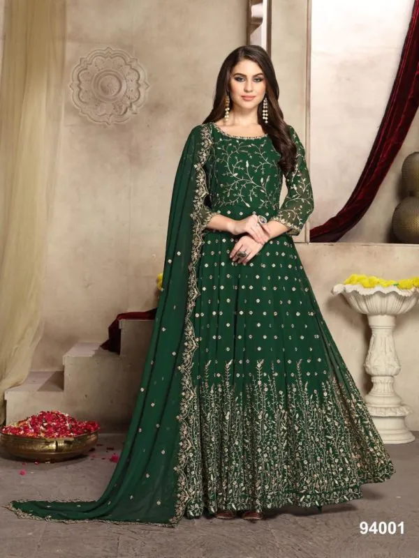Elegant Stone Green Color Georgette Multi Thread Zari Anarkali Suit