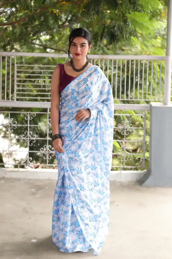Exquisite Light Blue Color Devsena Soft Silk Saree Digital Saree