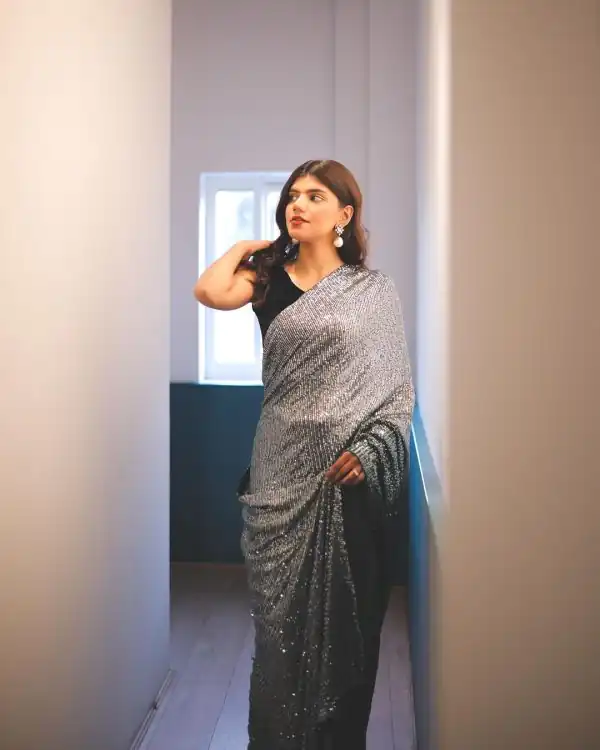 Fancy Black A Georgette Digital Printed Sequence Embroidery Saree