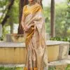 Fancy Golden Color Soft Lichi Silk Cloth Beautiful Rich Pallu Saree