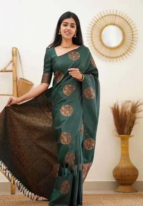Fancy Green Color Soft Lichi Silk Jacquard On All Over Saree