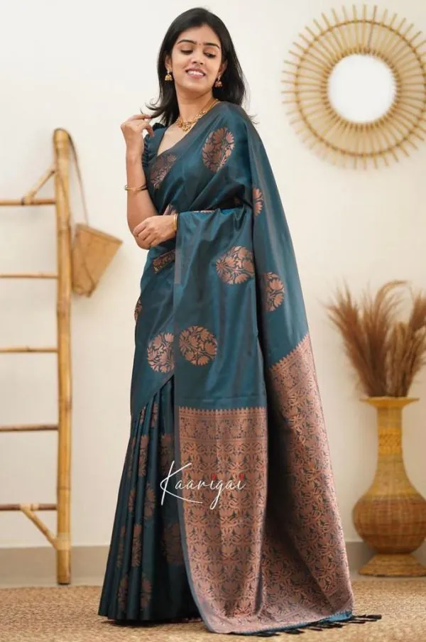 Fancy Peacock Green Color Soft Lichi Silk Jacquard All Over Saree