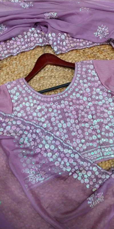 Fancy Purple Color Pure Soft Tabby Organza Butta Nd Work Saree