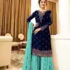 Fancy Royal Blue Color Georgette Embroidery Stone Sharara Suit