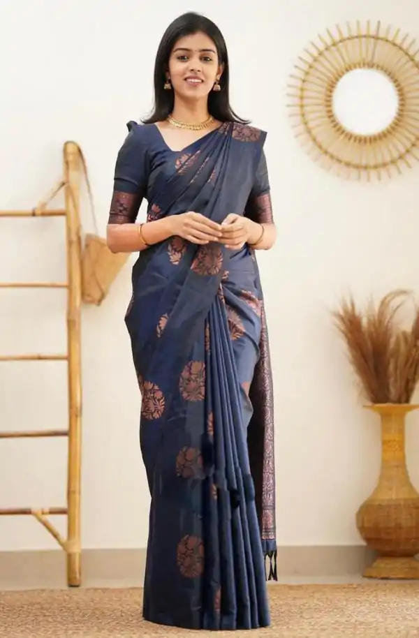 Fancy Royal Blue Color Soft Lichi Silk Jacquard On All Over Saree