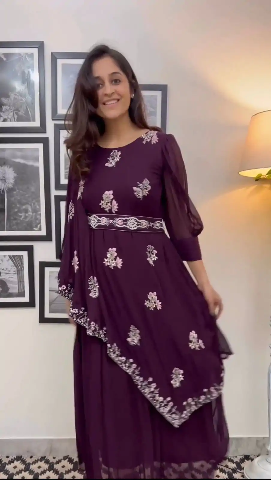 Fancy Wine Color Georgette Thread With Sequence Anarkali Suit