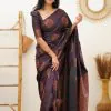 Fancy Wine Color Soft Lichi Silk Jacquard On All Over Saree