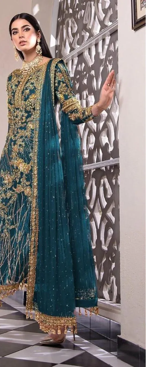 Feminine Navy Blue Color Net Embroidery Diamond Sharara Suit
