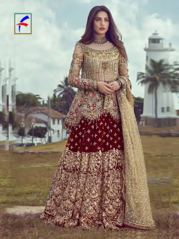 Fine Red Heavy Net Coding sequence Embroidery Lehenga Choli
