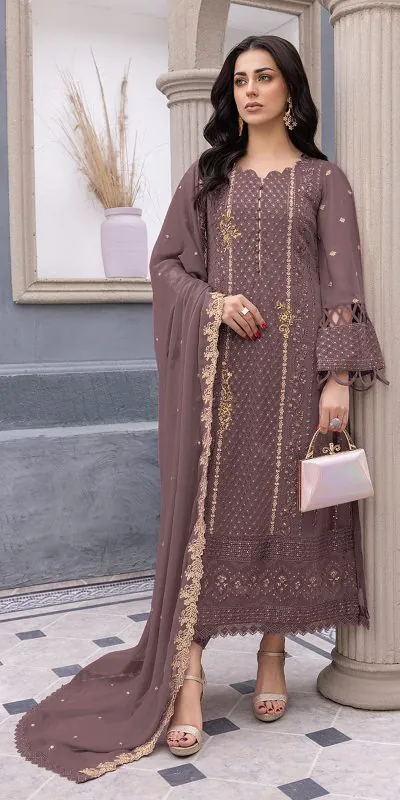 Glamorous Light Coffee Color Georgette Embroidery Salwar Suit