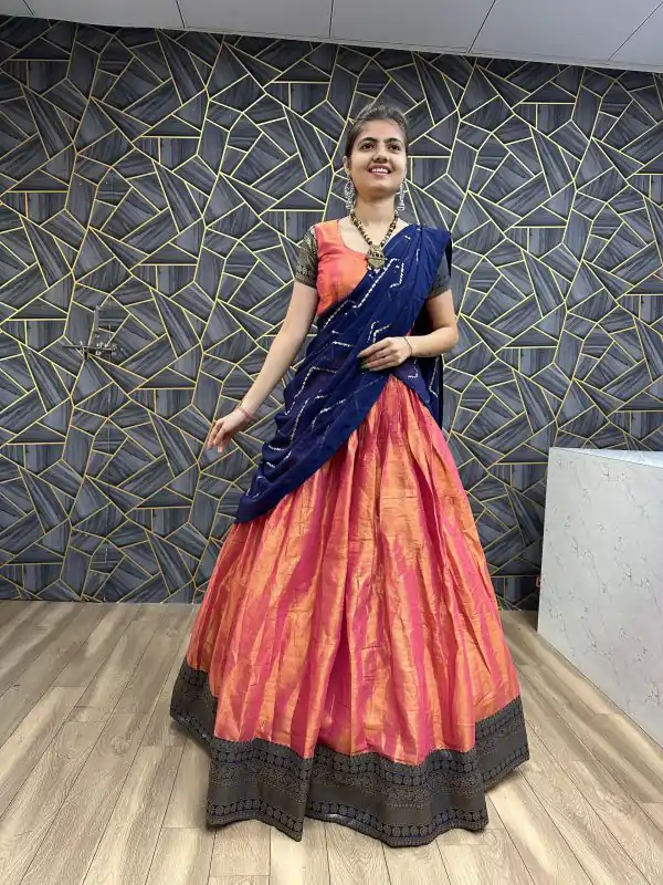 Glamorous Pink Color Choline Jaccard Viking Patta Lehenga Choli