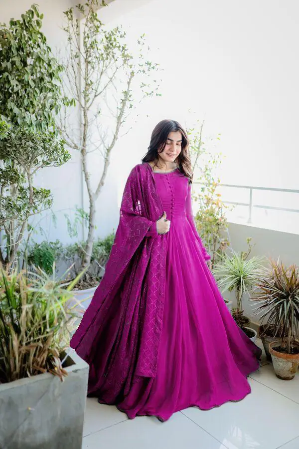 Glamorous Purple Color Georgette Embroidery Anarkali Suit