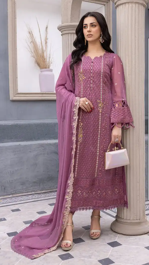 Glamorous Purple Color Heavy Georgette Embroidery Salwar Suit