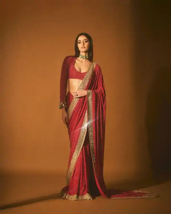 Glamorous Red Color Georgette Embroidery Thread Work Saree