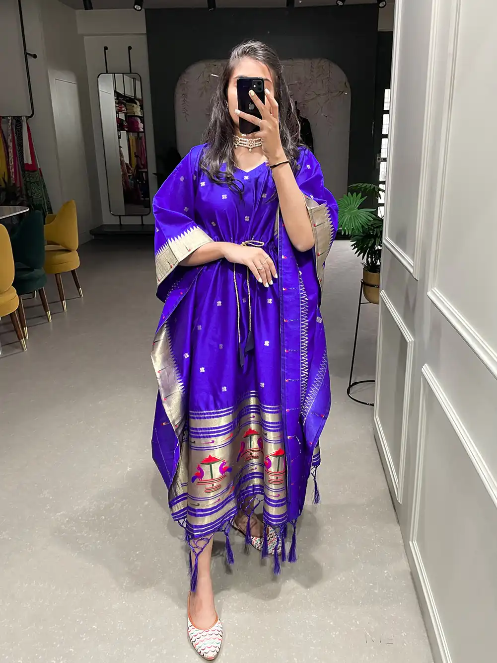 Glamorous Royal Blue Color Jacquard Zari Work Kaftan Kurti