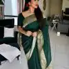 Glamorous Stone Green Color Soft Lichi Silk Rich Pallu Saree