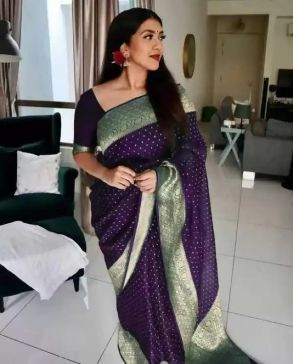 Glamorous Violet Color Soft Lichi Silk Beautiful Rich Pallu Saree