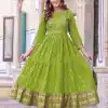 Good-Looking Green Color Heavy Rayon Printed Hand Work Gown