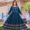 Good-Looking Royal Blue Color Rayon Printed Hand Work Gown