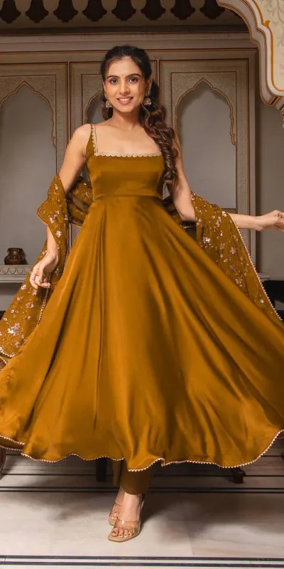 Gorgeous Coffee Heavy Faux Georgette Fully Flair Salwar Suit