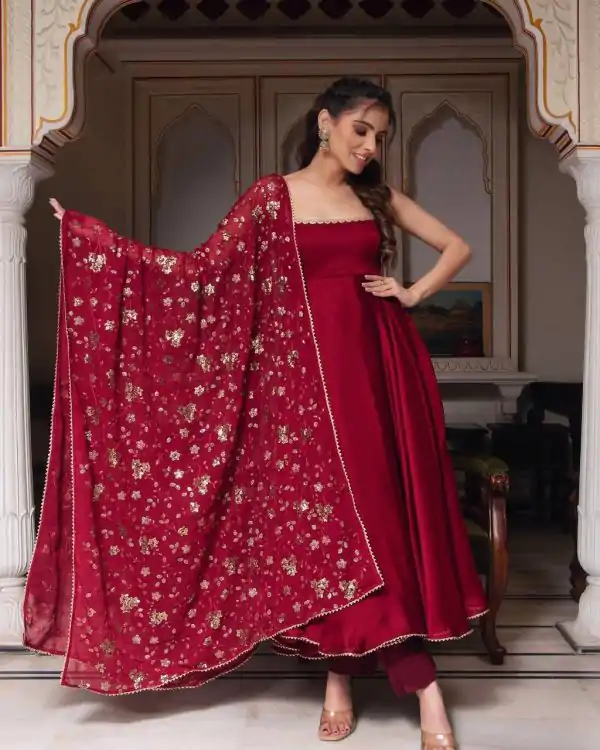 Gorgeous Red Heavy Faux Georgette With Fully Flair Salwar Suit