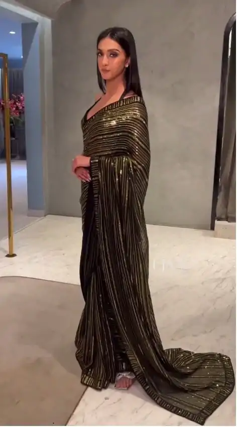 Graceful Black Color Georgette Sequence Thread Work Saree