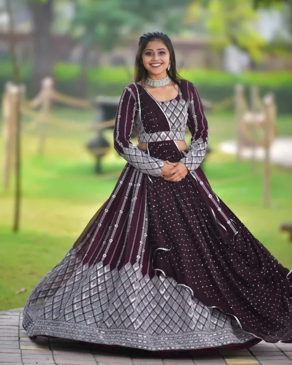 Graceful Maroon Color Georgette Sequence Thread Lehenga Choli